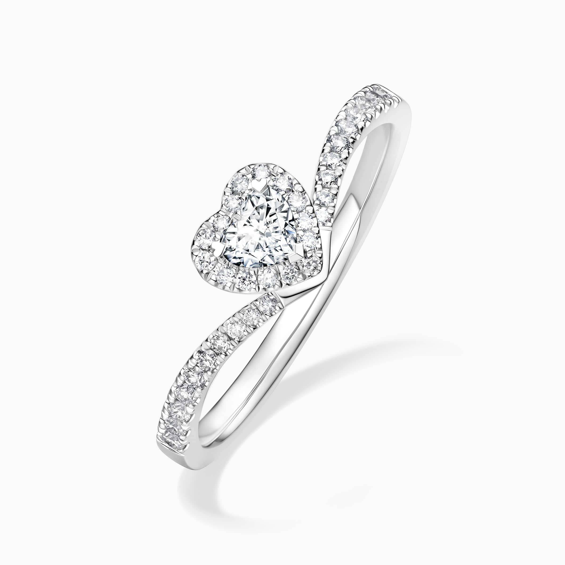 darry ring halo heart engagement ring angle view