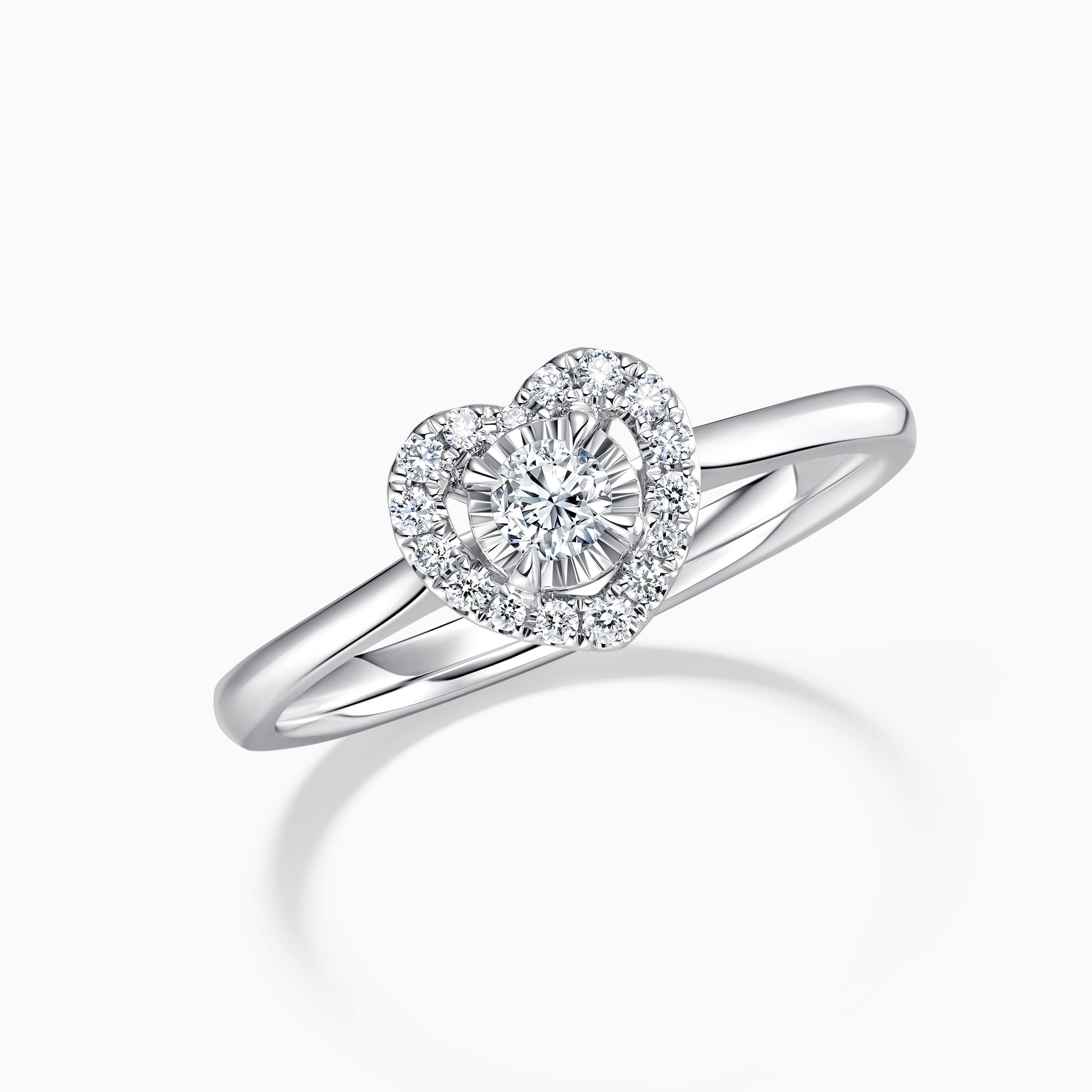 darry ring heart halo engagement ring angle view