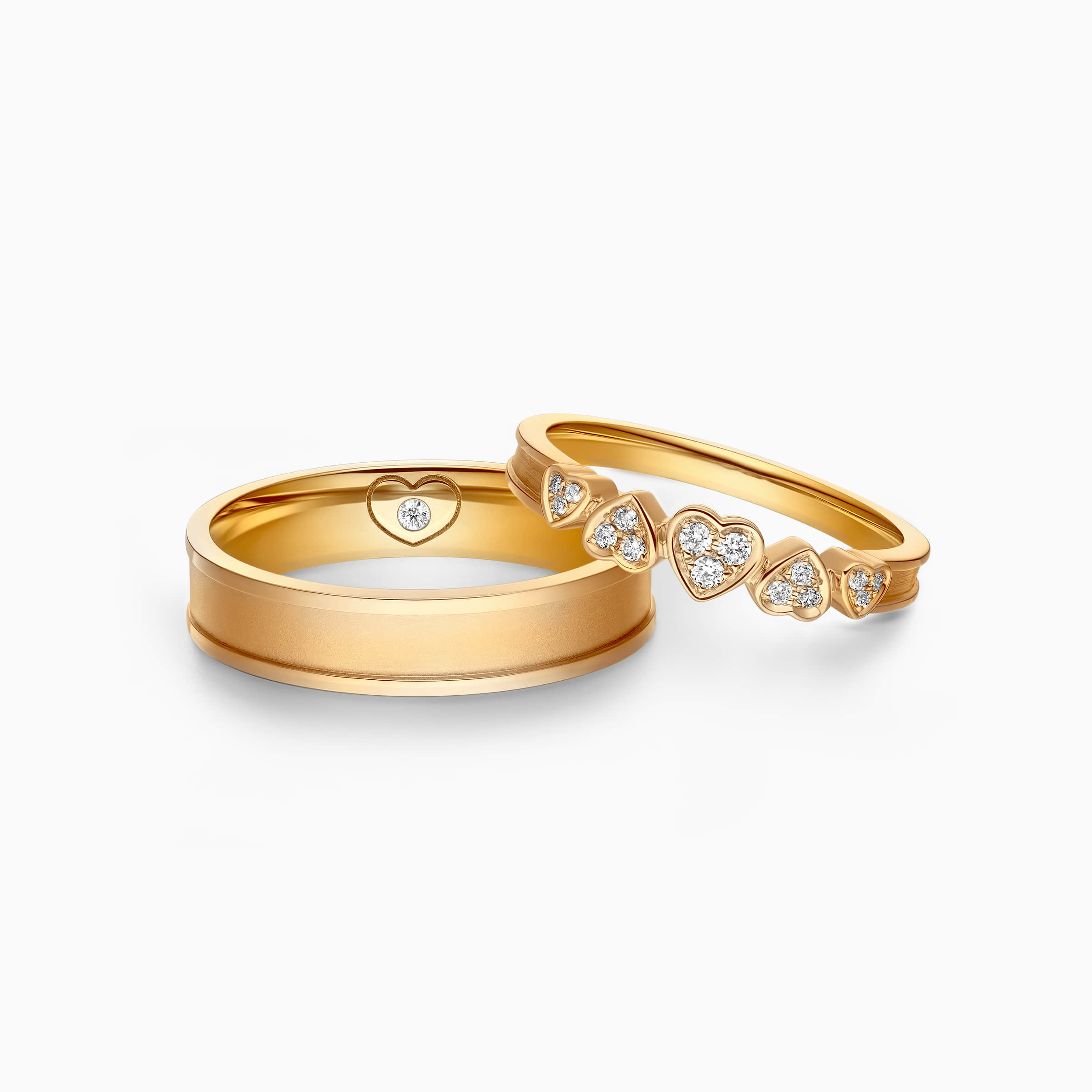 Darry Ring heart wedding ring sets for him and her in yellow gold