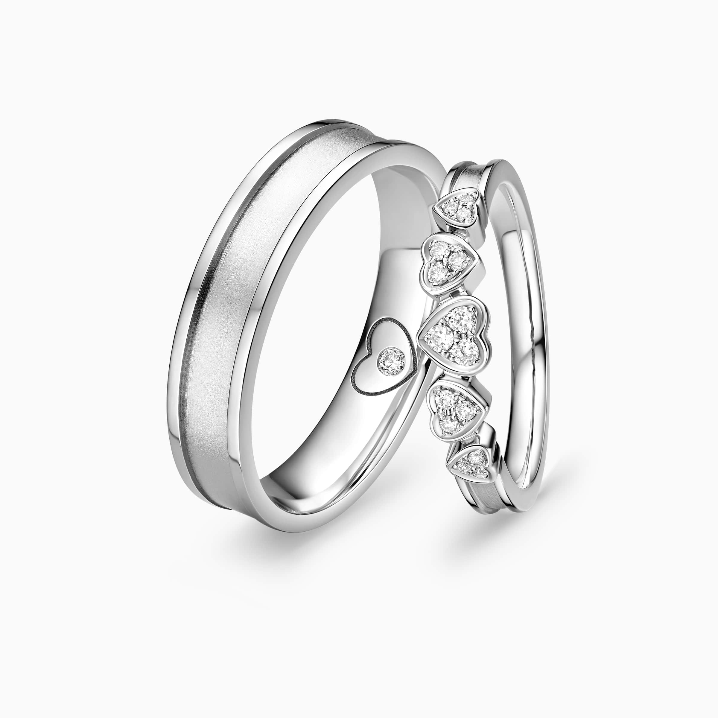 Darry Ring heart wedding ring sets for him and her in white gold