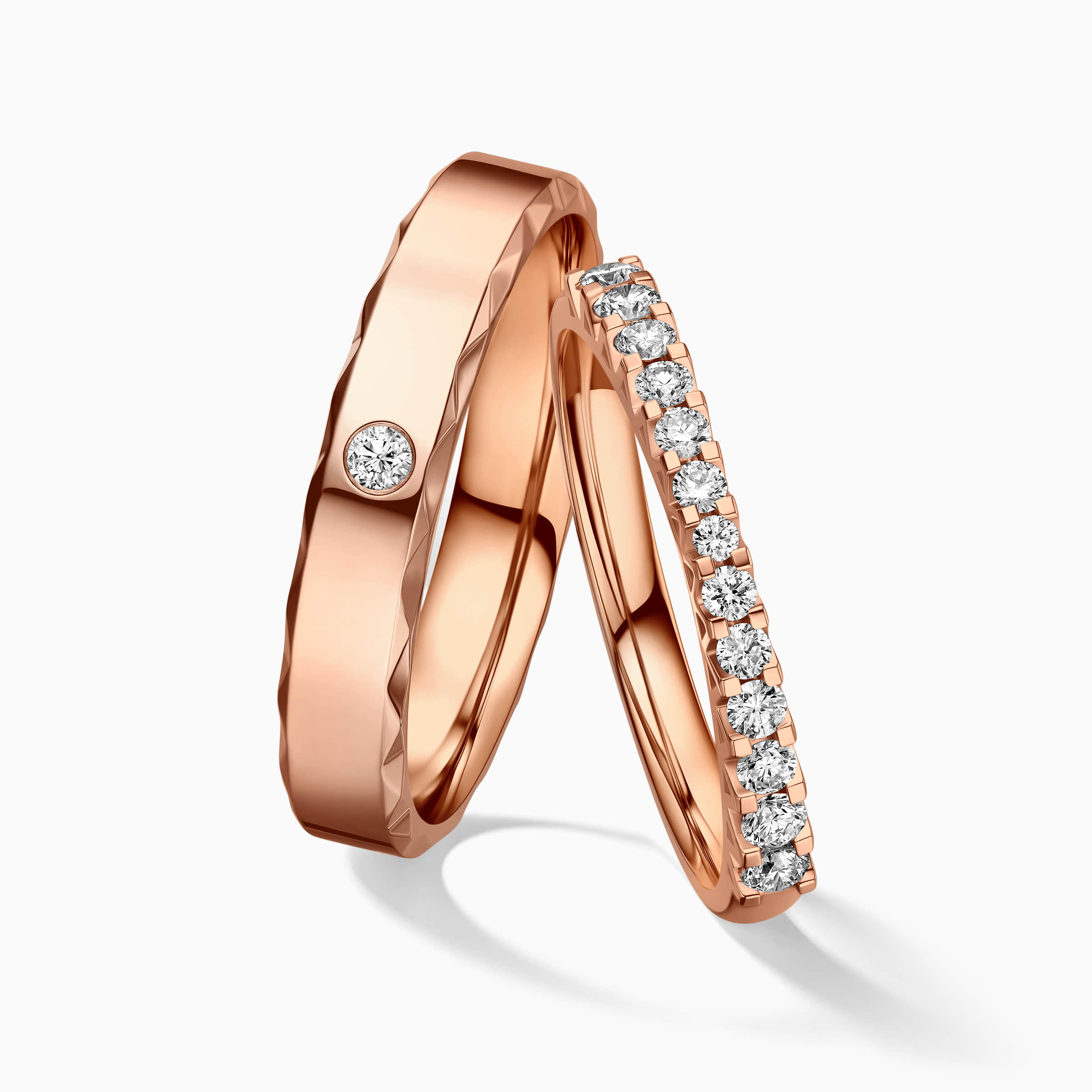 Darry Ring pavé diamond wedding band sets in rose gold