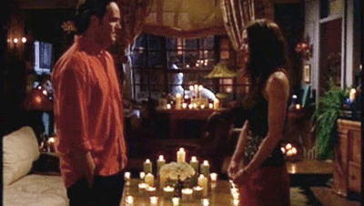 Monica proposing to her boyfriend Chandler
