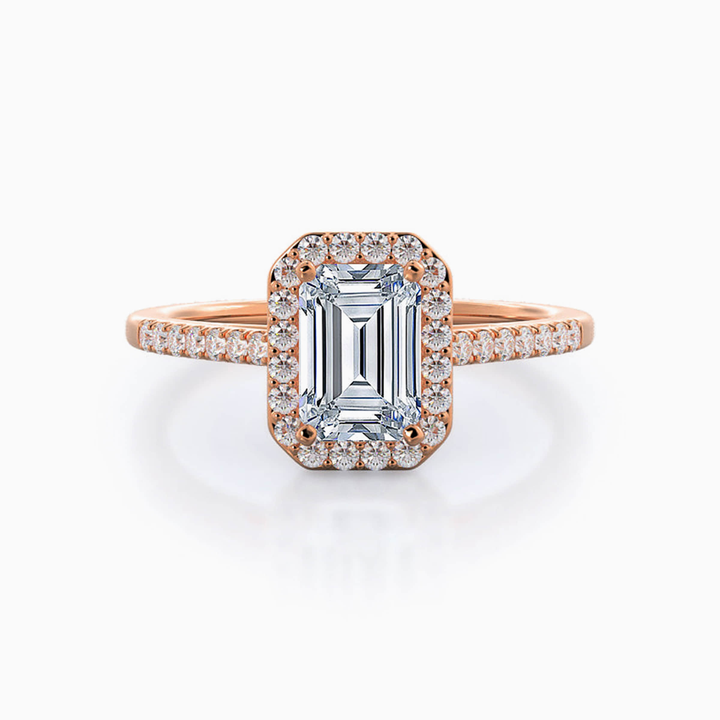 Darry Ring 3 carat emerald cut halo engagement ring in rose gold