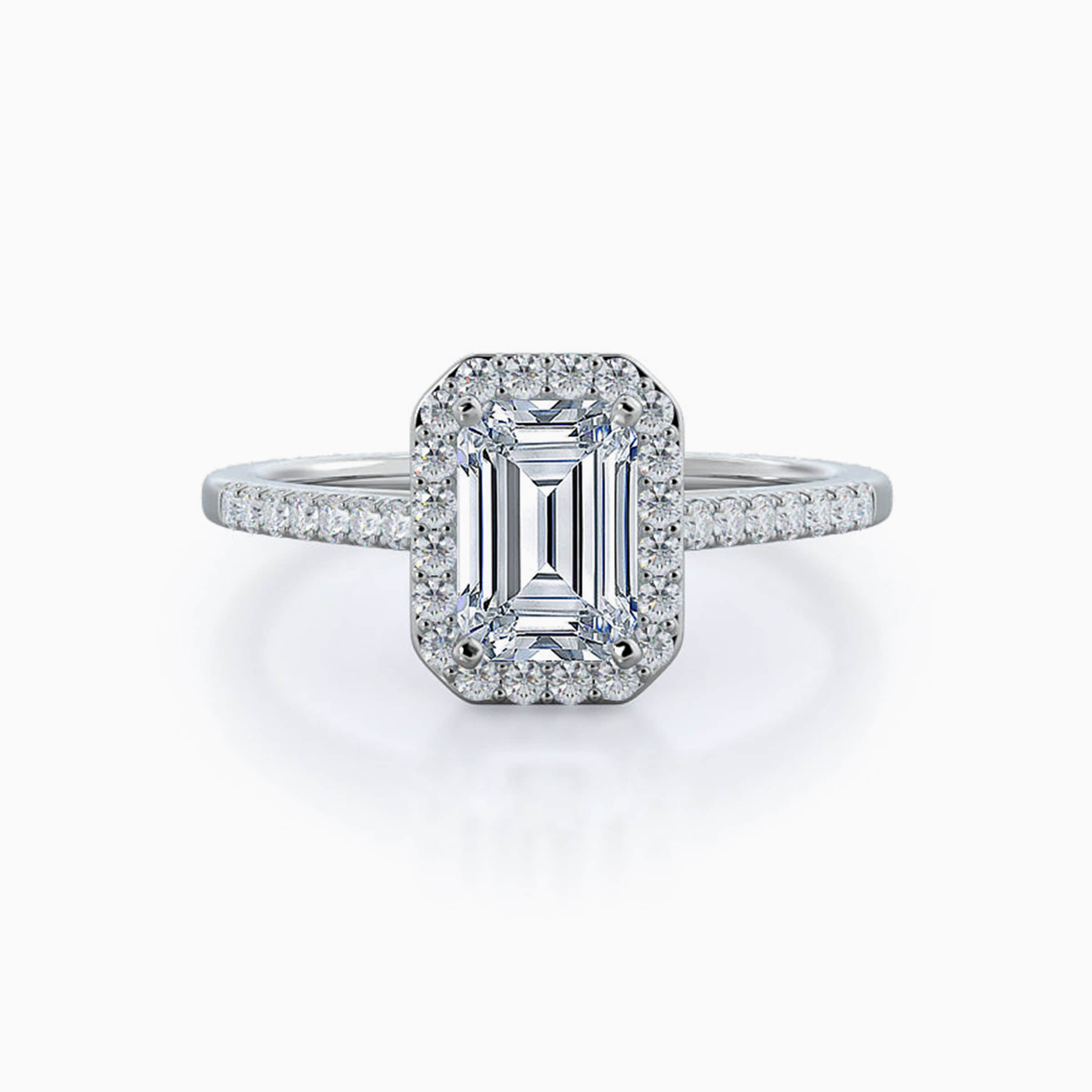 Darry Ring 3 carat emerald cut halo engagement ring in platinum