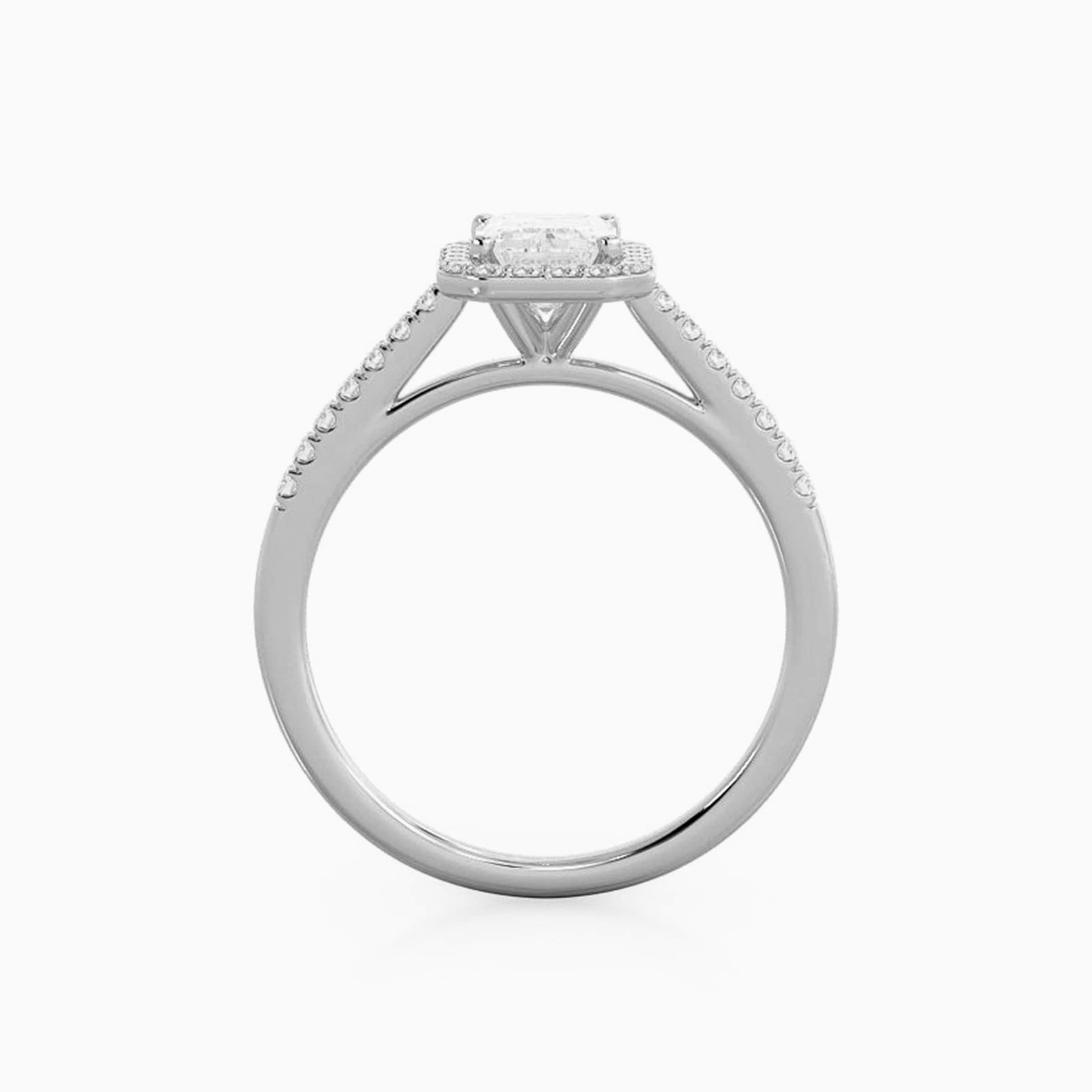 Darry Ring emerald cut halo engagement ring in white gold