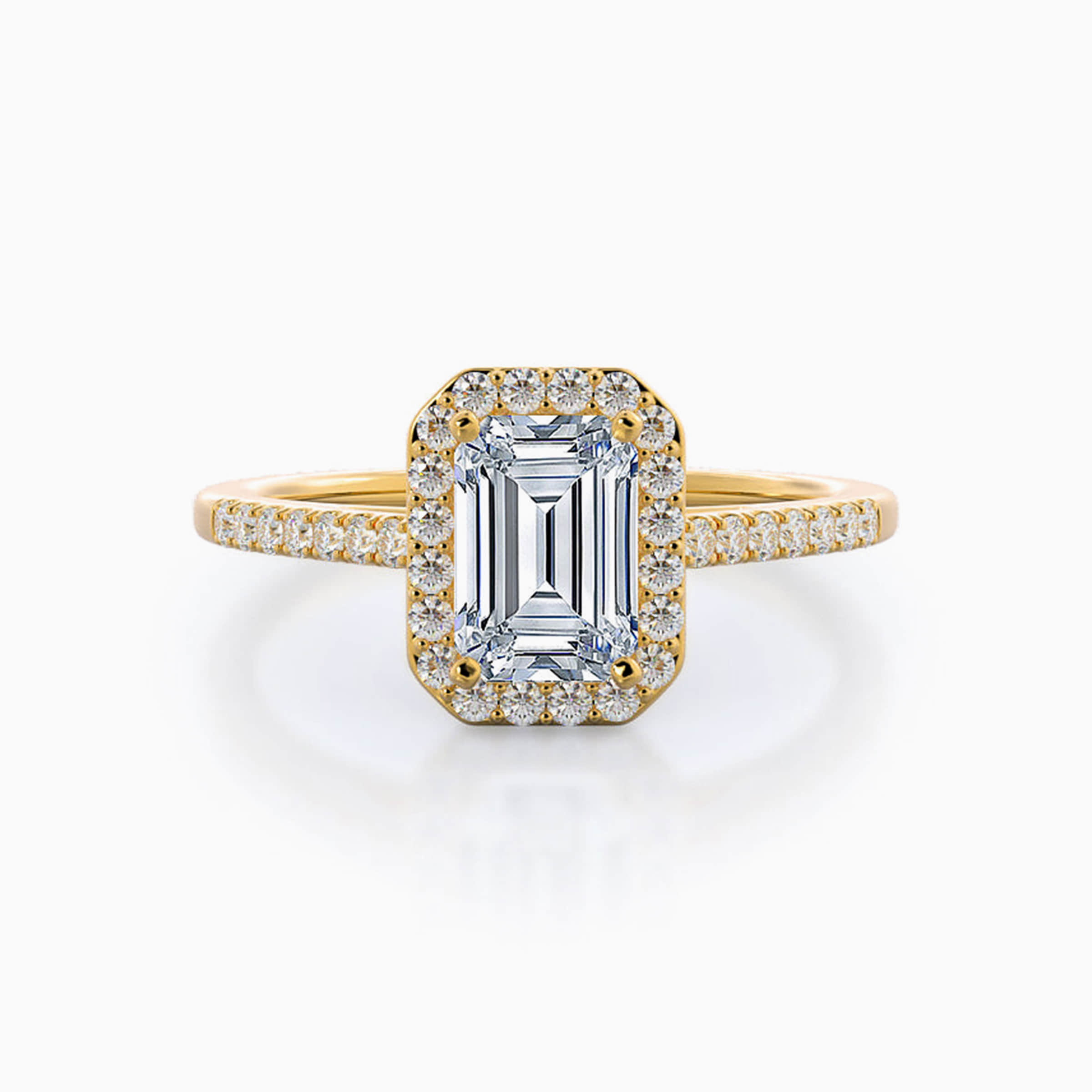 Darry Ring 3 carat emerald cut halo engagement ring in yellow gold