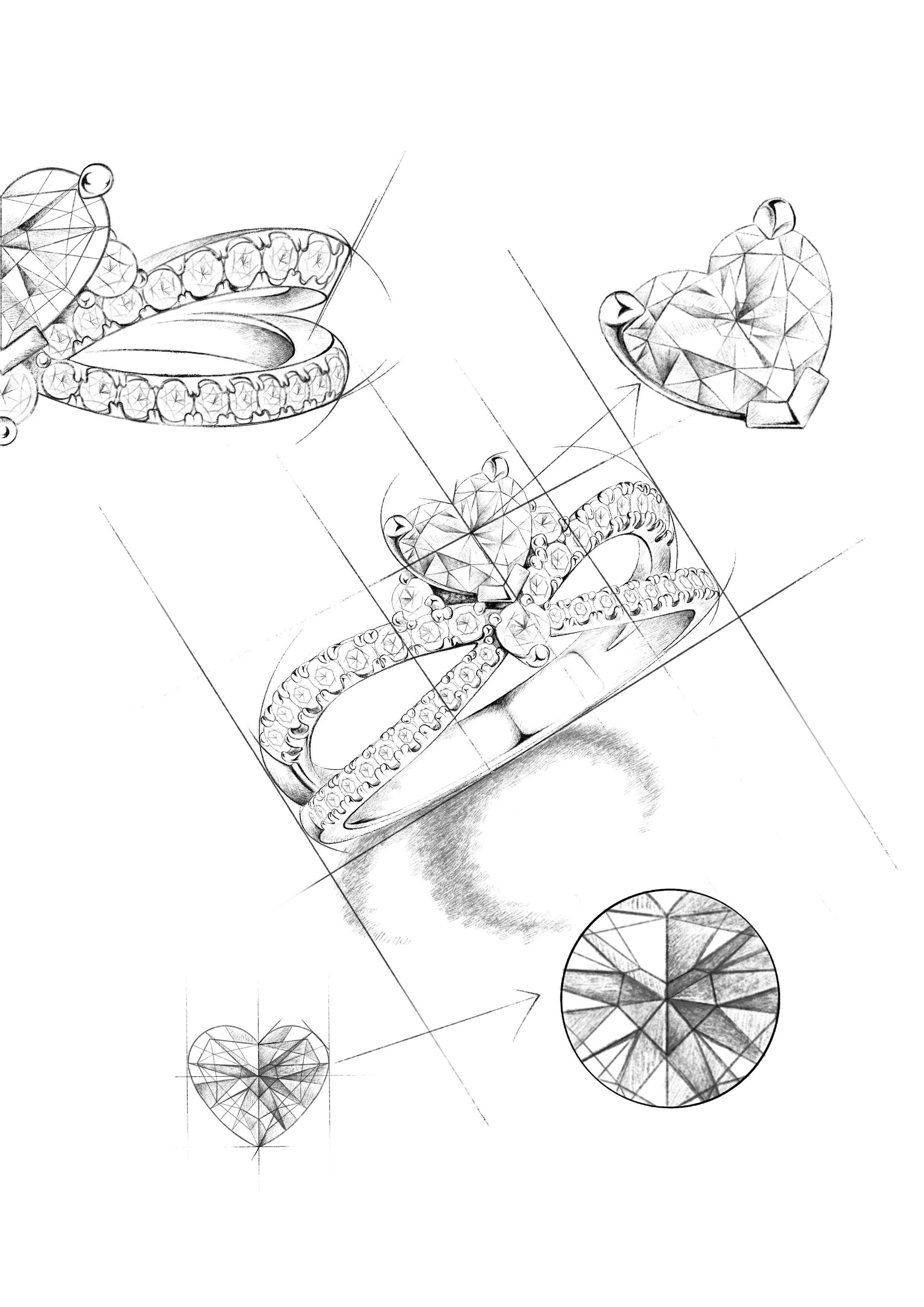 designer engagement ring manuscript drawing