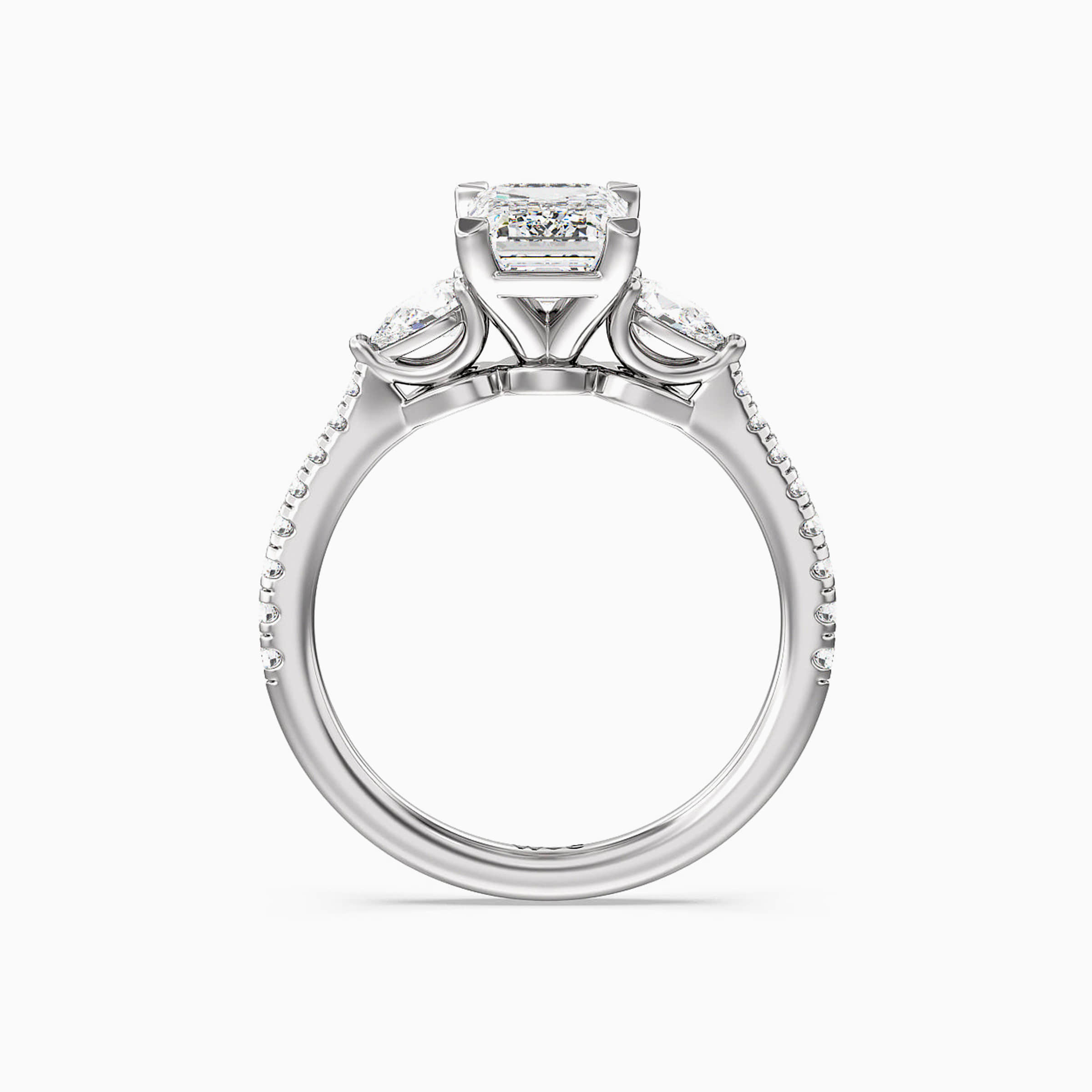 Darry Ring three stone emerald cut engagement ring front view