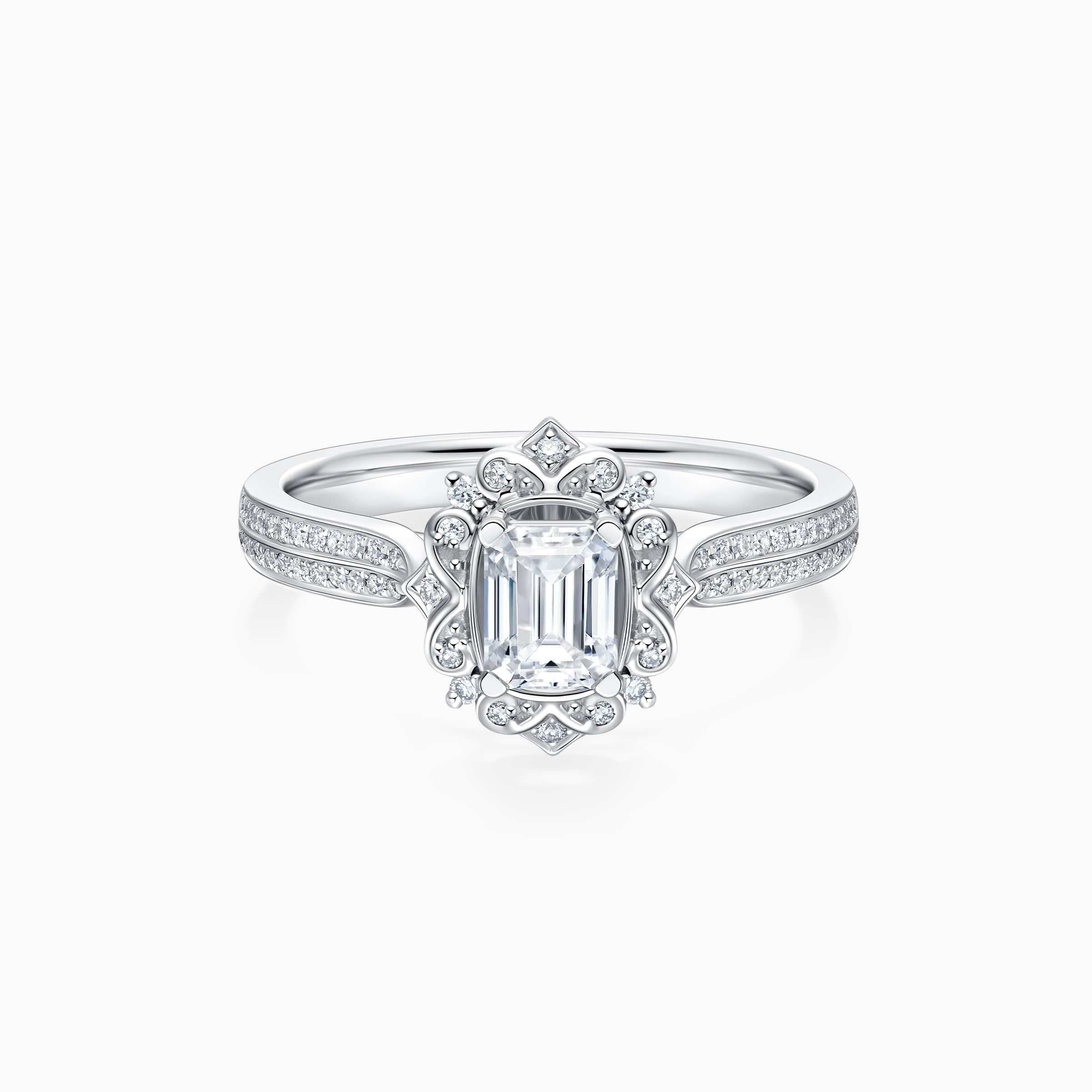 Darry Ring vintage emerald cut engagement ring in platinum