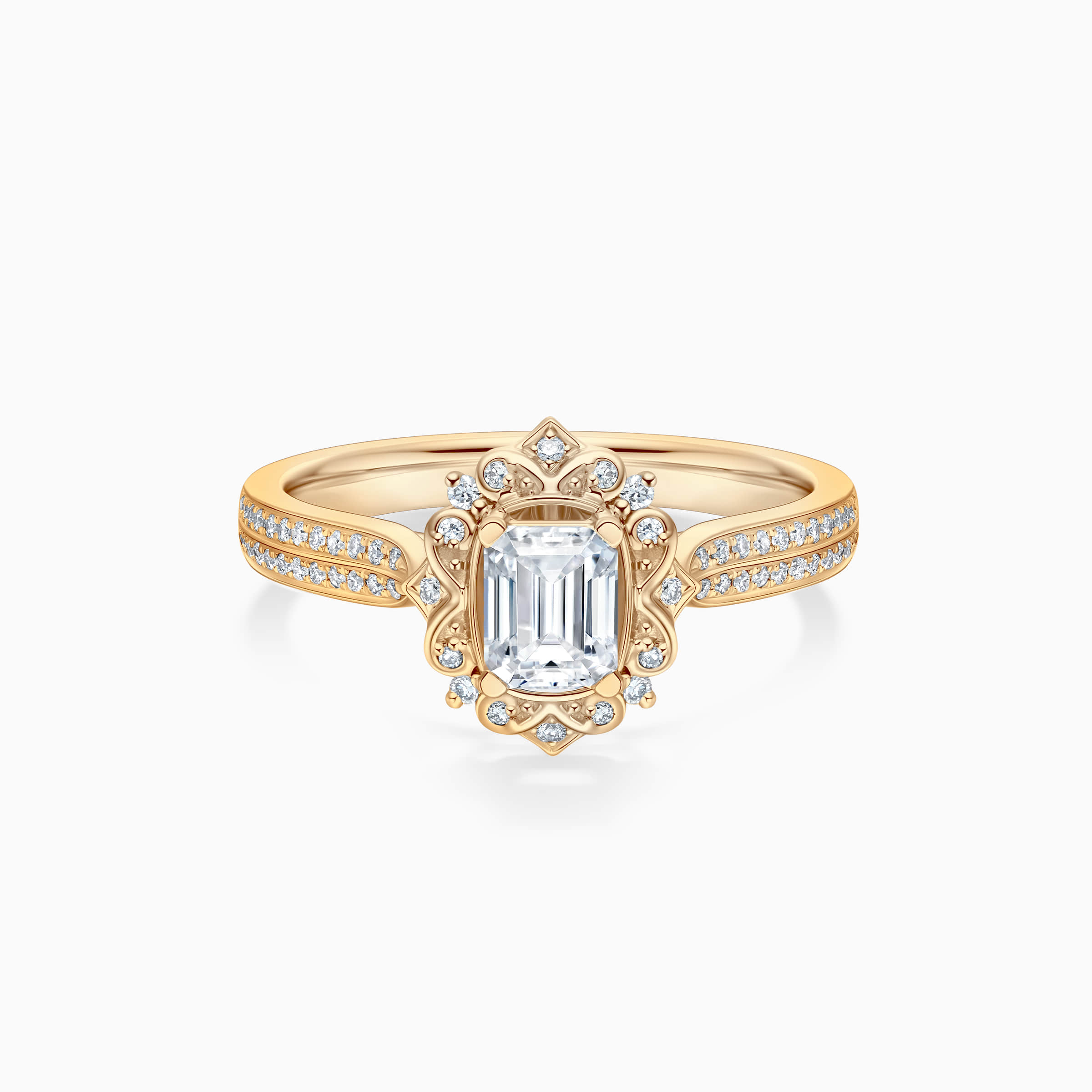 Darry Ring vintage emerald cut engagement ring in yellow gold