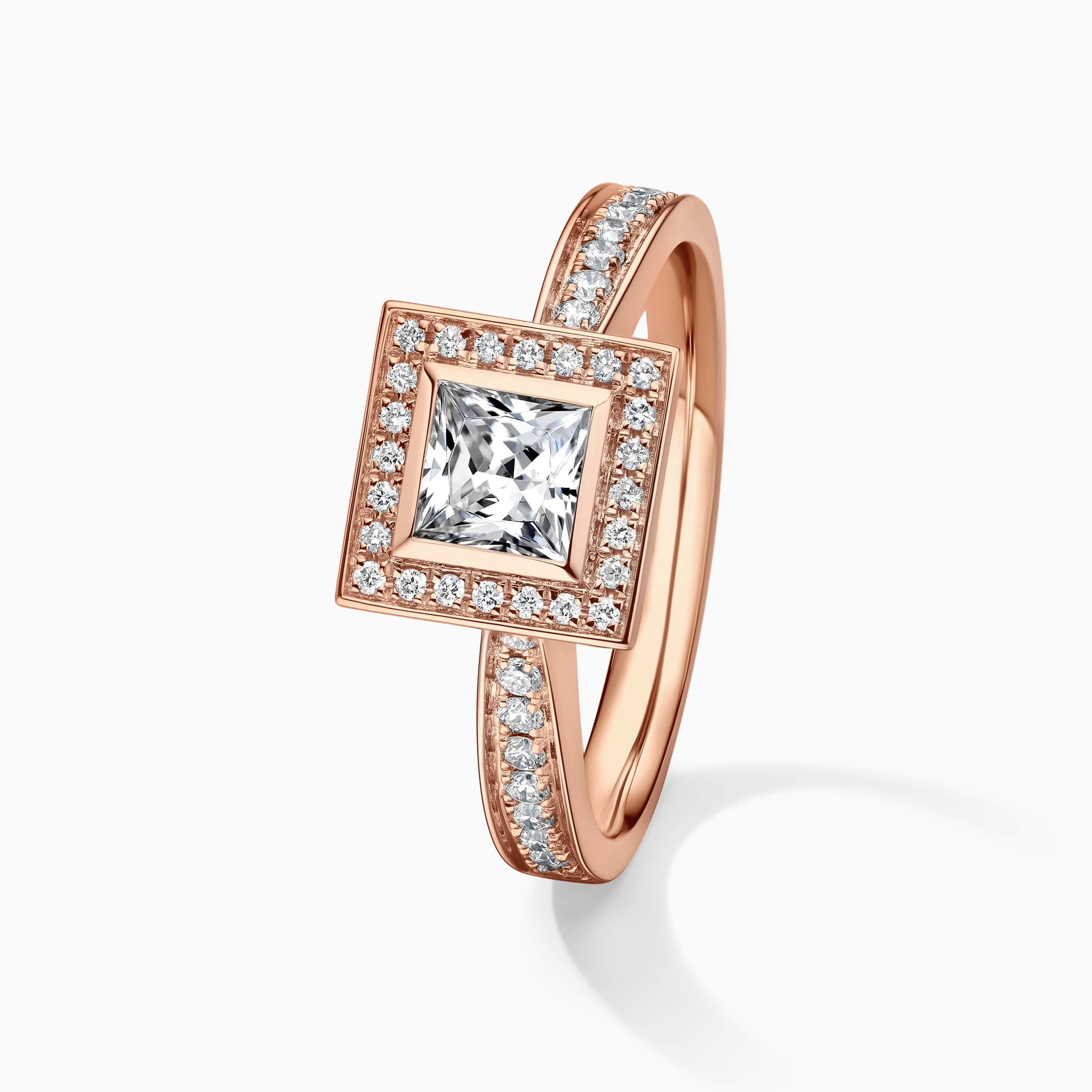 Darry Ring princess cut halo engagement ring in rose gold