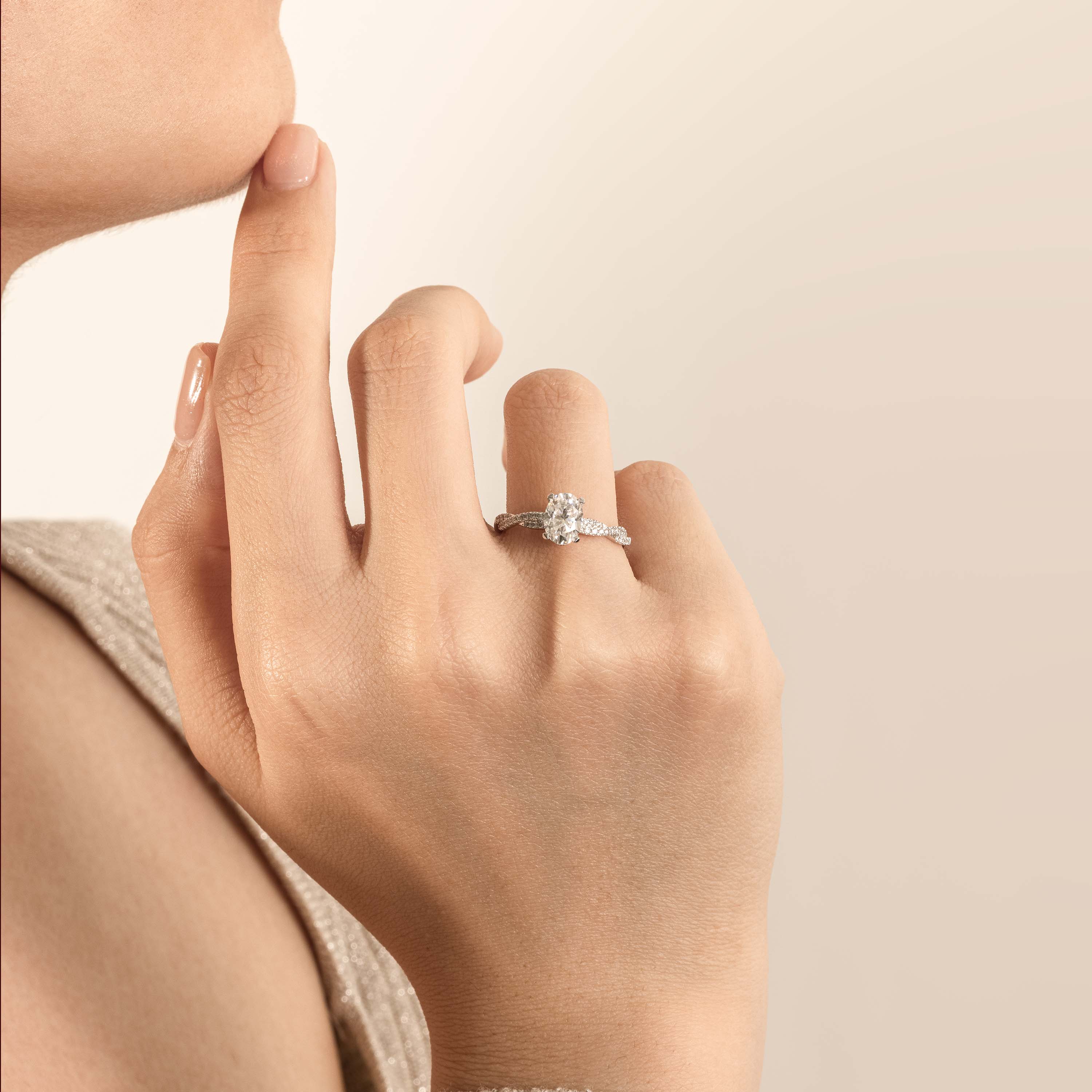 Darry Ring oval diamond engagement ring on finger