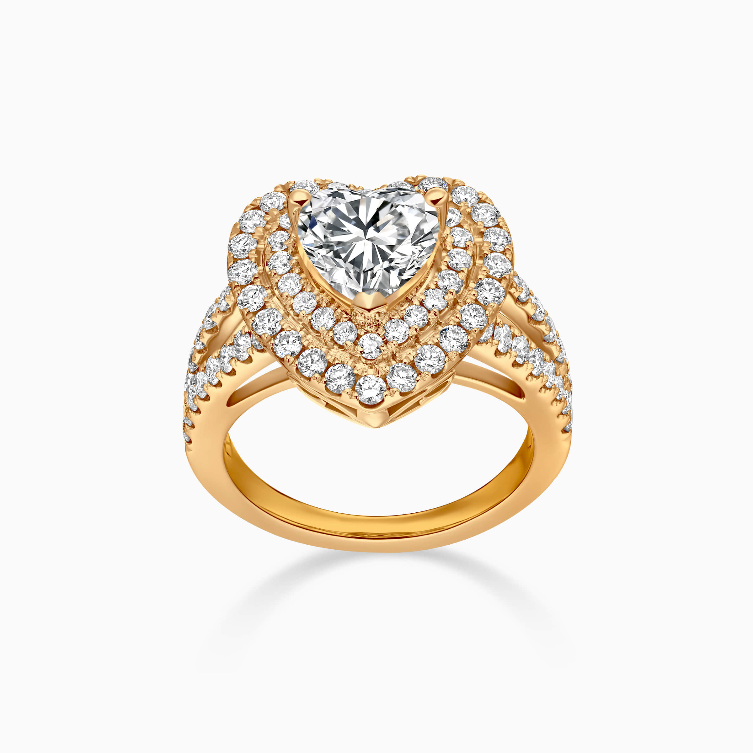 Darry Ring double halo heart engagement ring in yellow gold