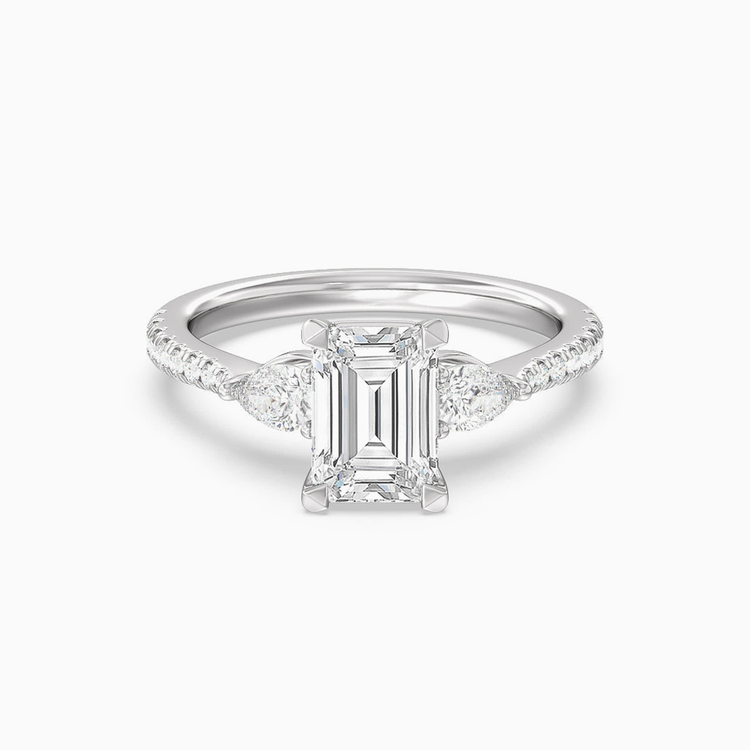 Darry Ring 3 stone emerald cut promise ring in white gold