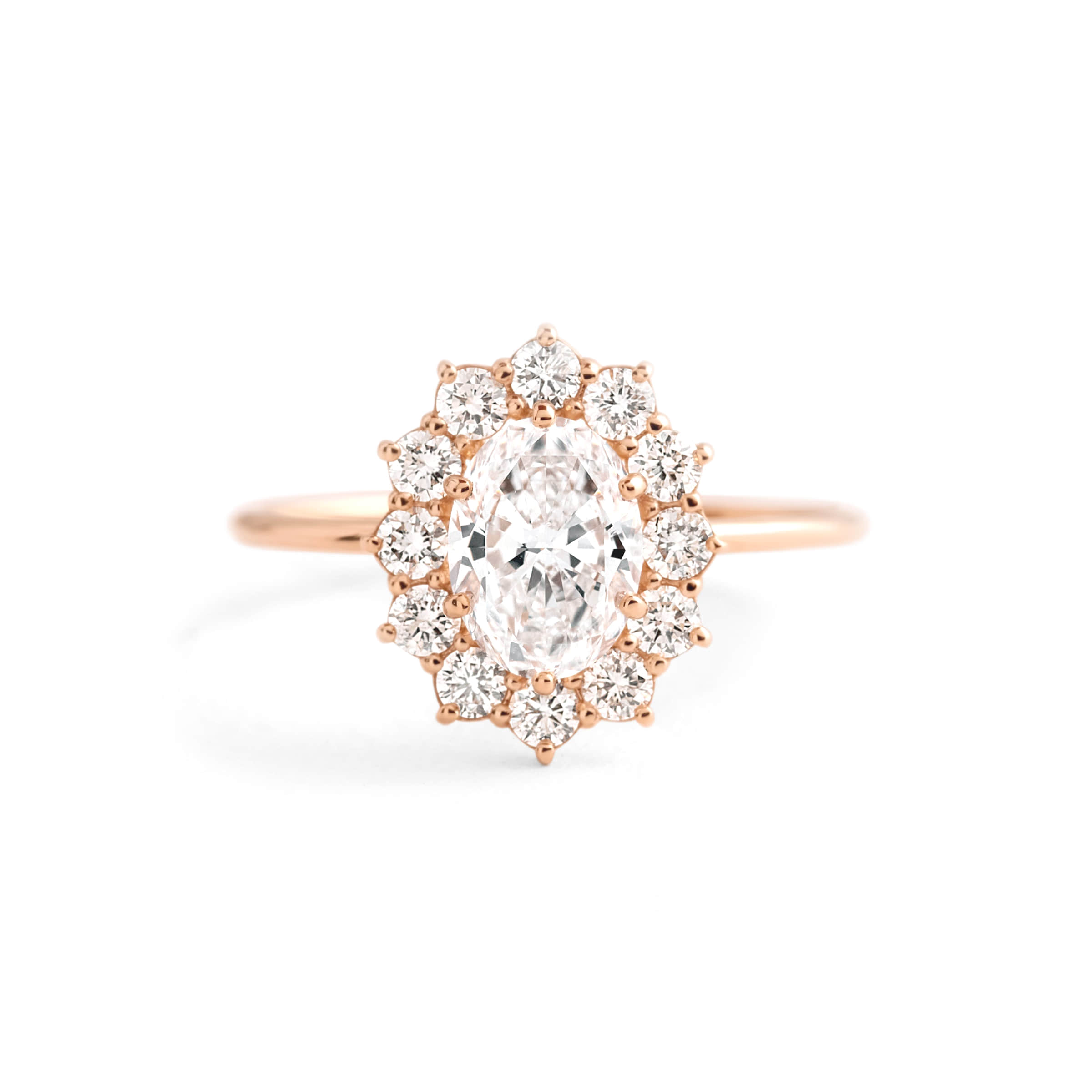Darry Ring oval cut halo promise ring in rose gold