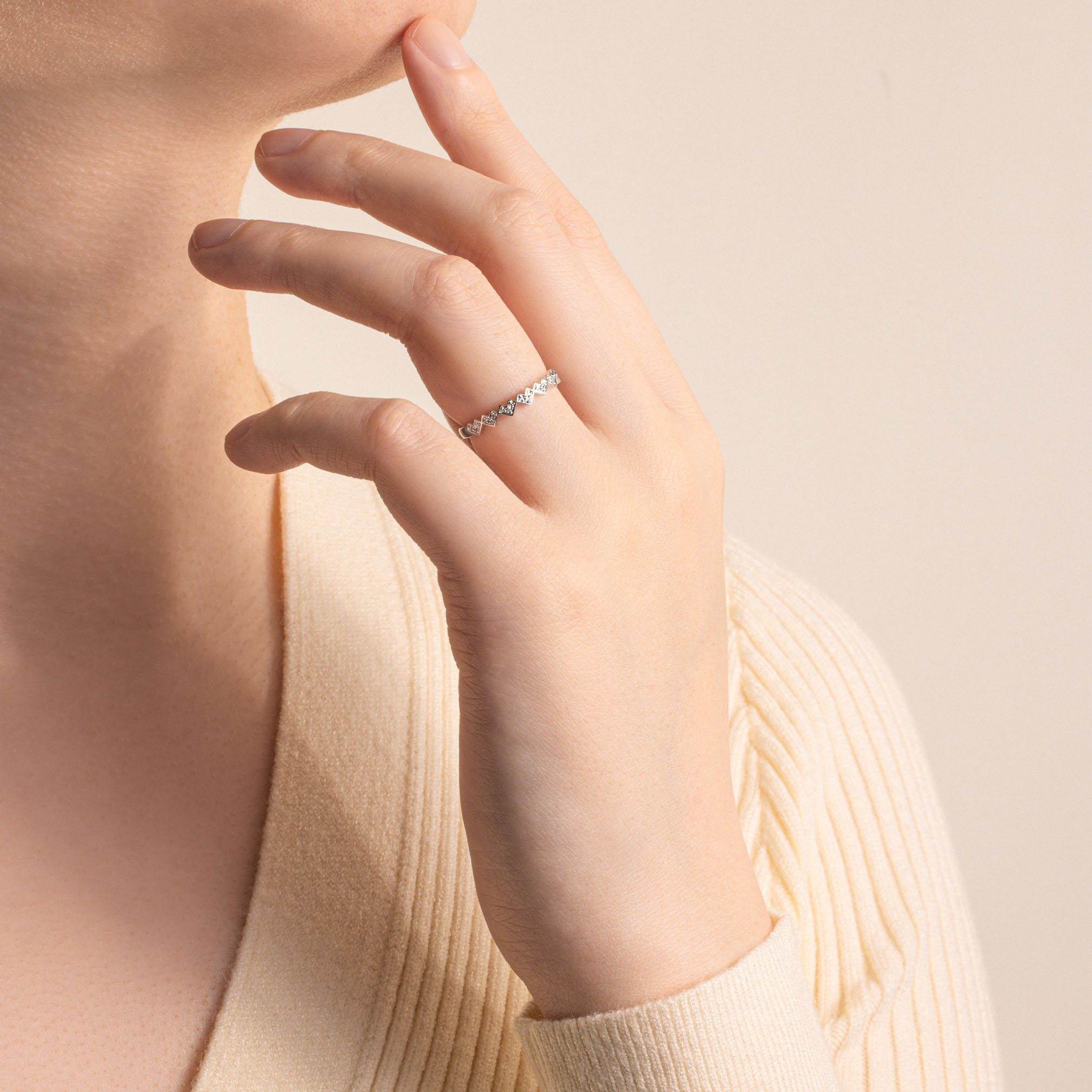 Darry Ring heart shaped diamond wedding ring on finger