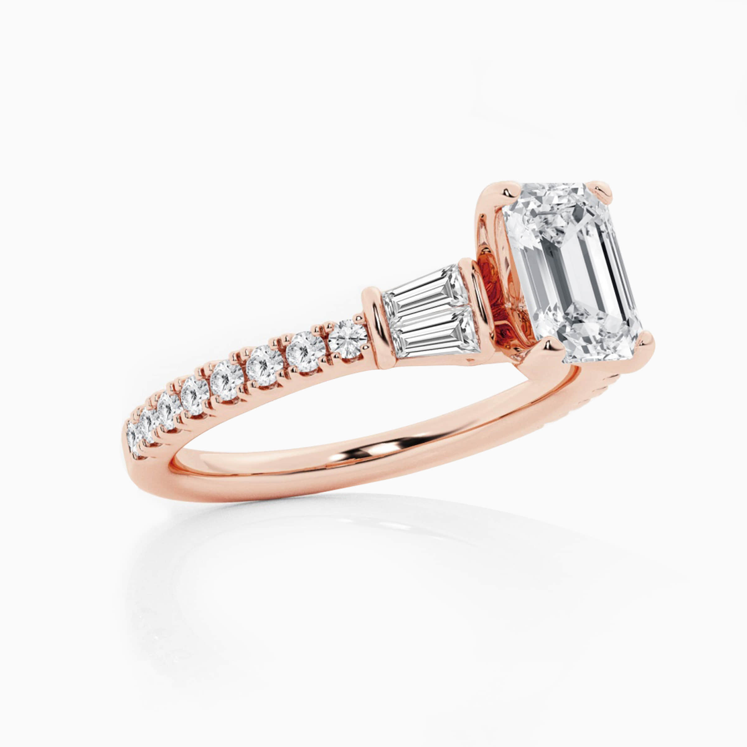 Darry Ring emerald cut three stone engagement ring rose gold