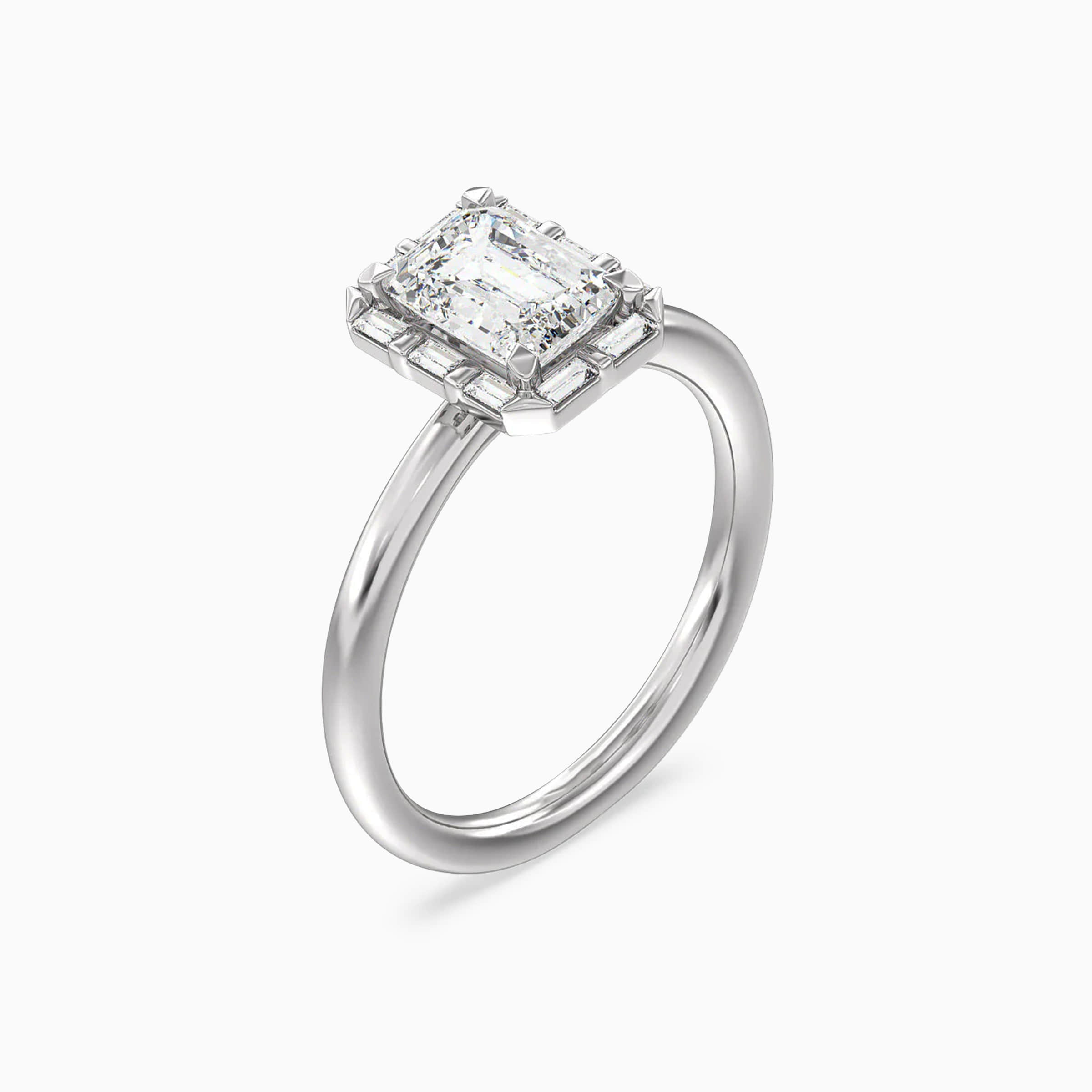 Darry Ring emerald cut halo engagement ring in platinum
