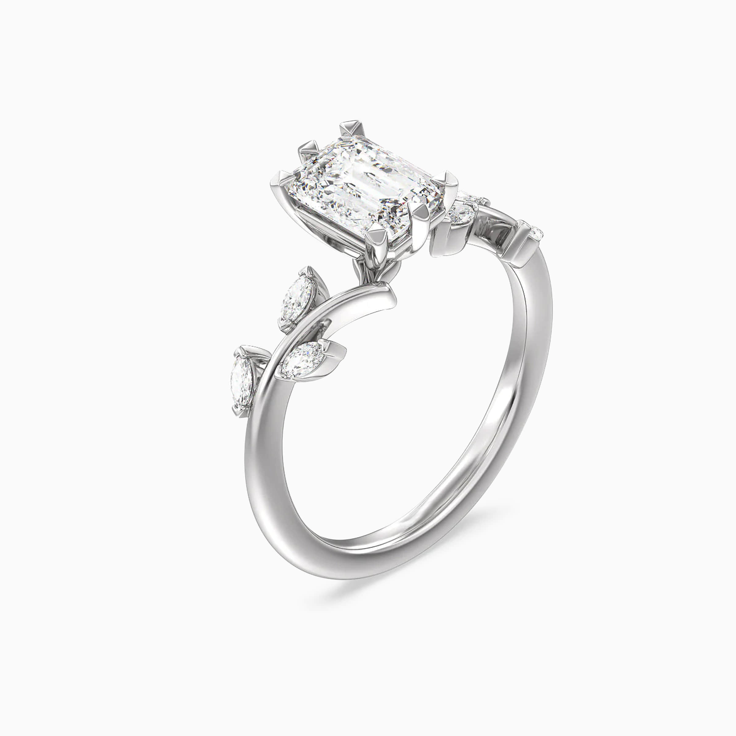 Darry Ring emerald cut vine engagement ring in platinum