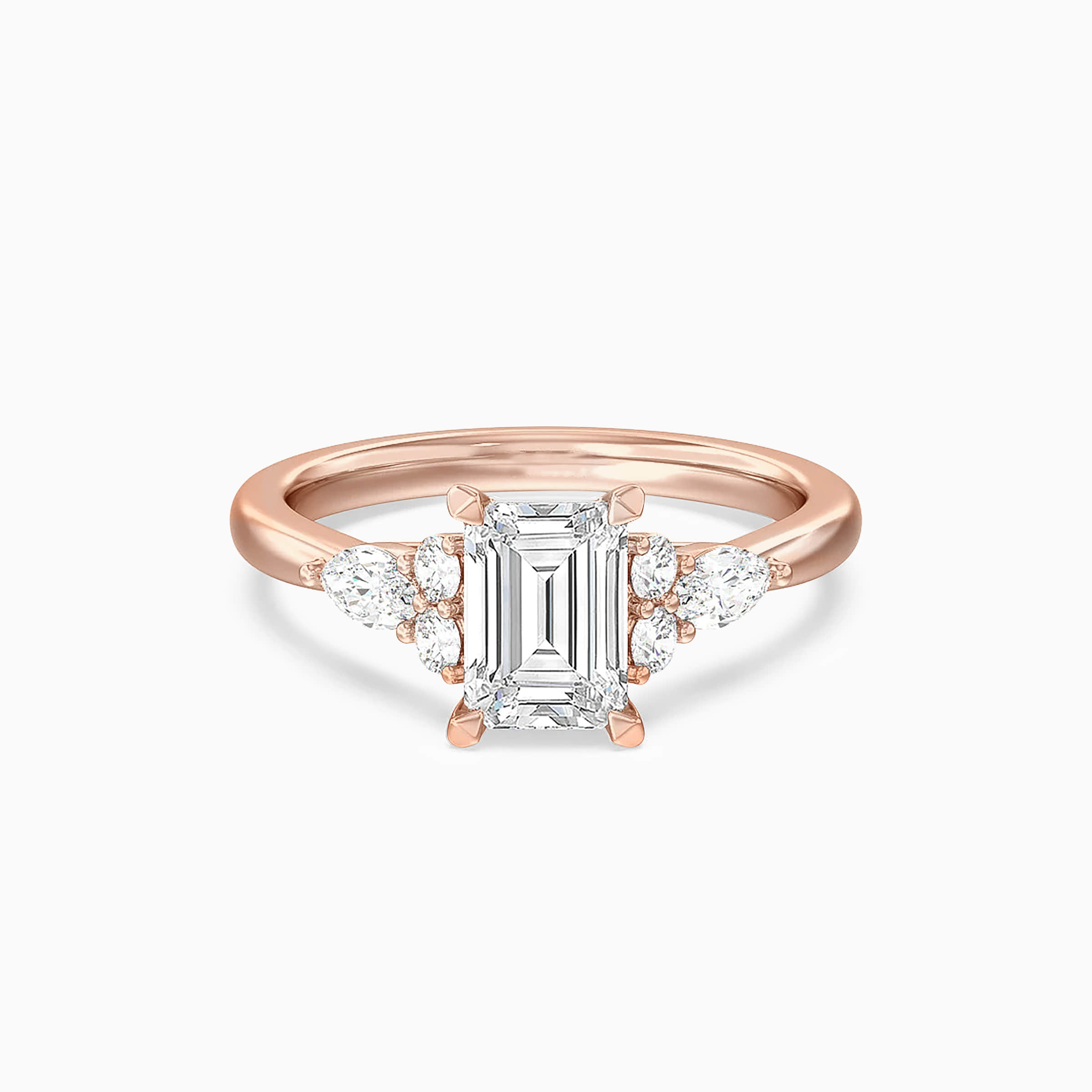 Darry Ring emerald cut engagement ring with side stones in rose gold