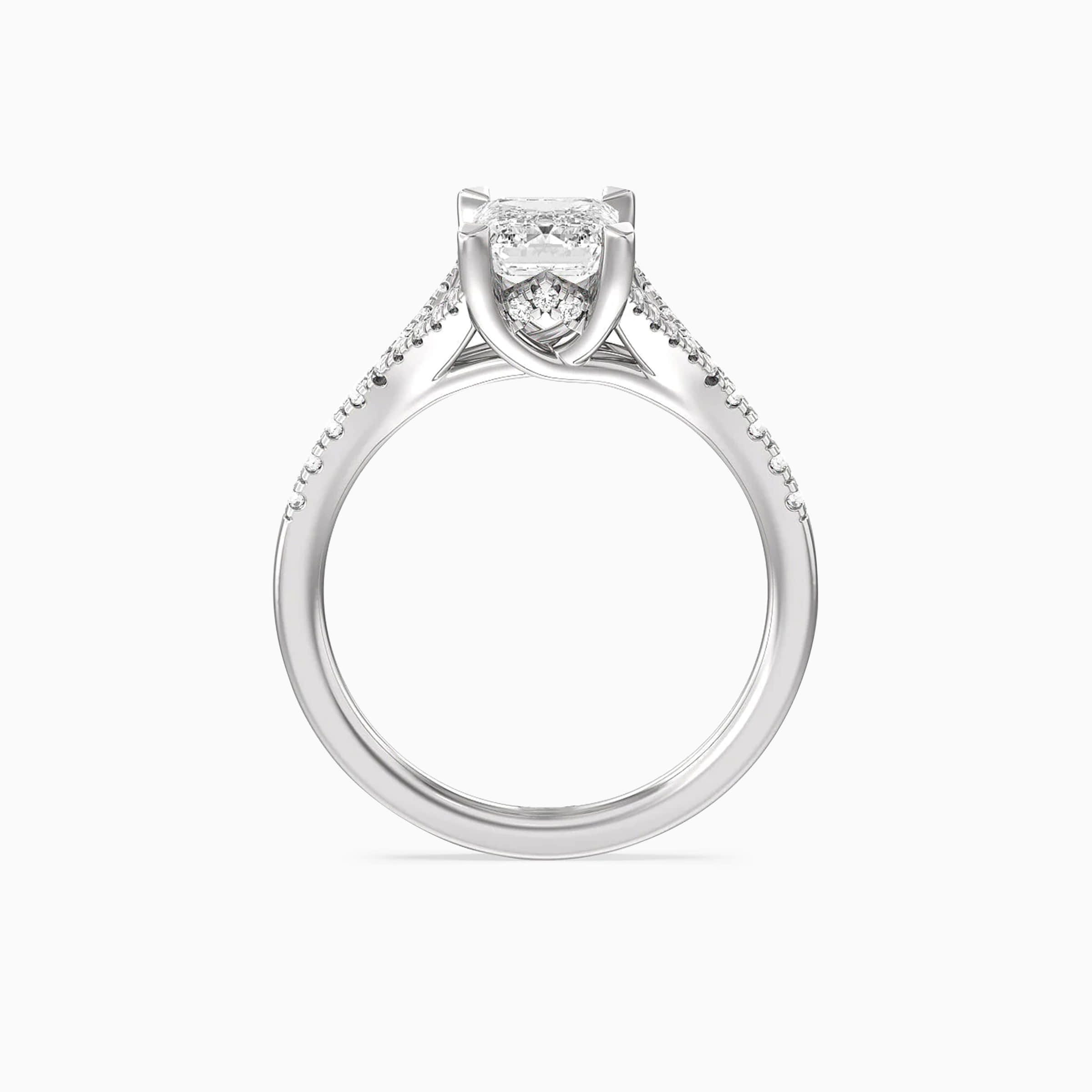 Darry Ring split shank emerald cut engagement ring in front view