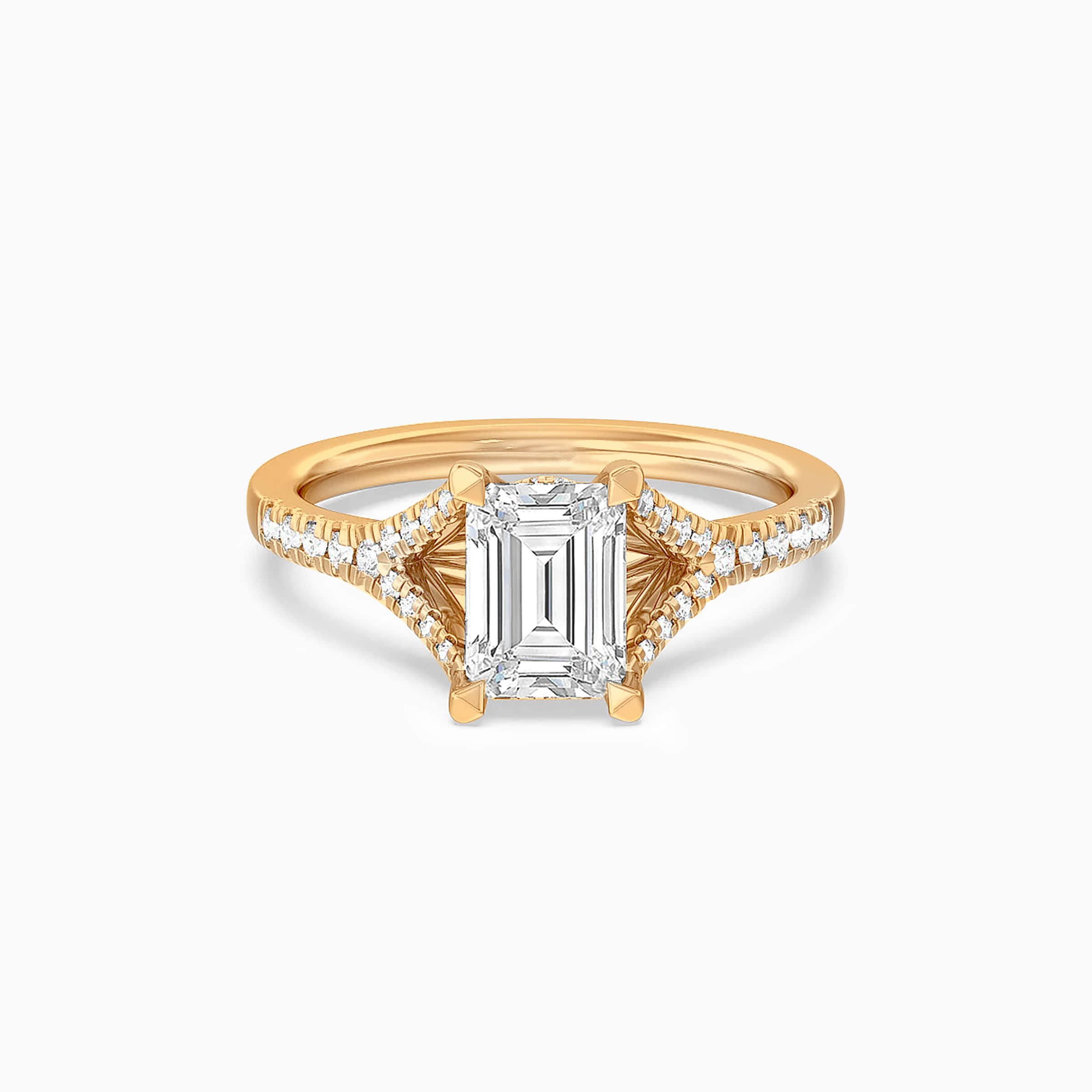 Darry Ring split shank emerald cut engagement ring in yellow gold 
