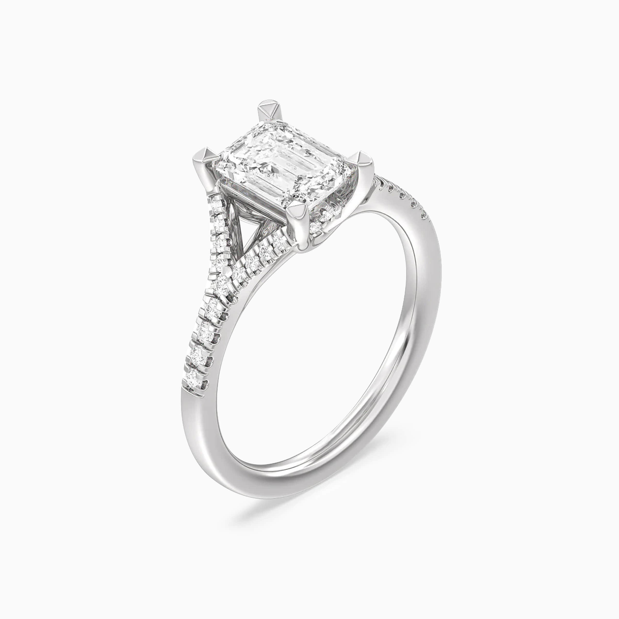 Darry Ring split shank emerald cut engagement ring in platinum