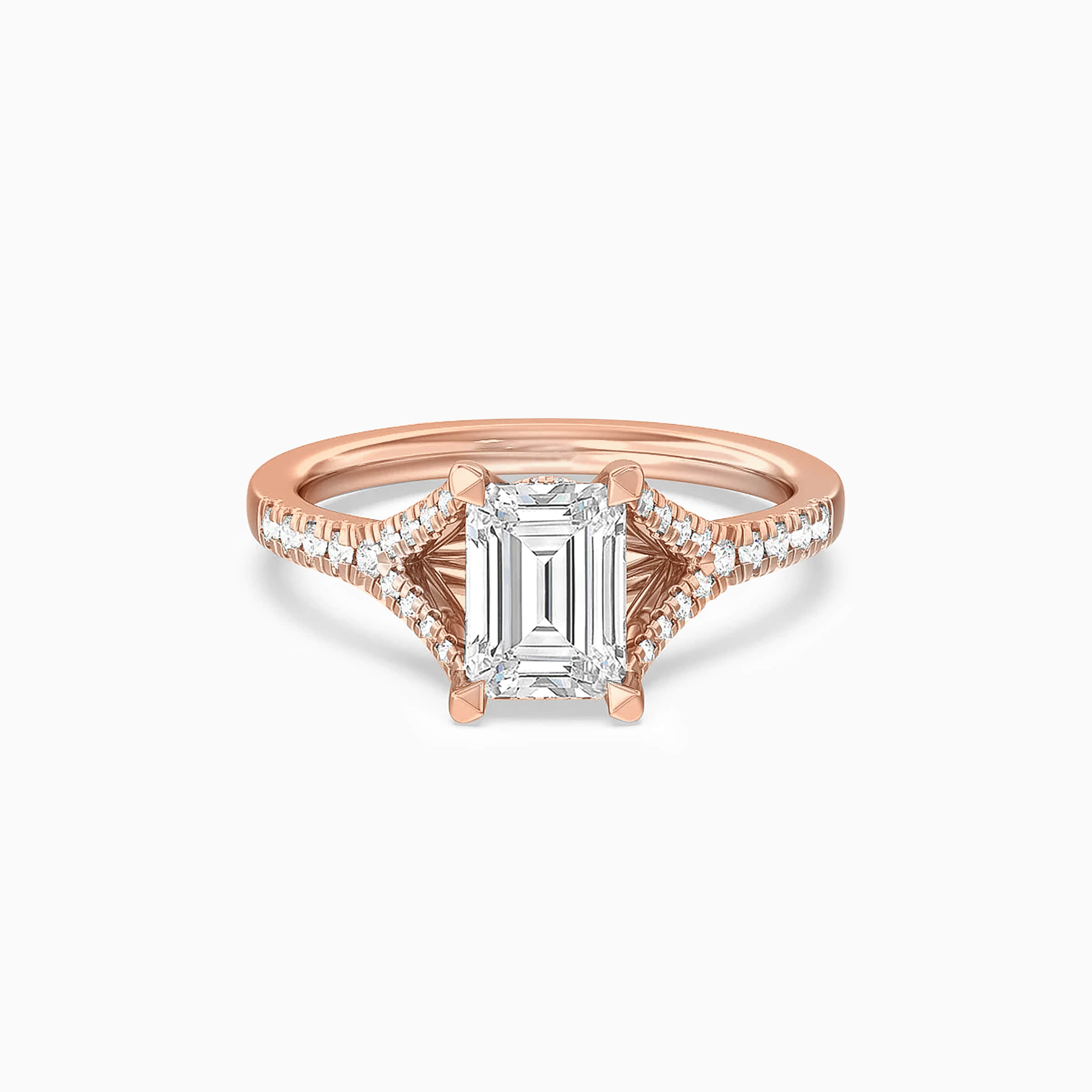 Darry Ring split shank emerald cut engagement ring in rose gold 