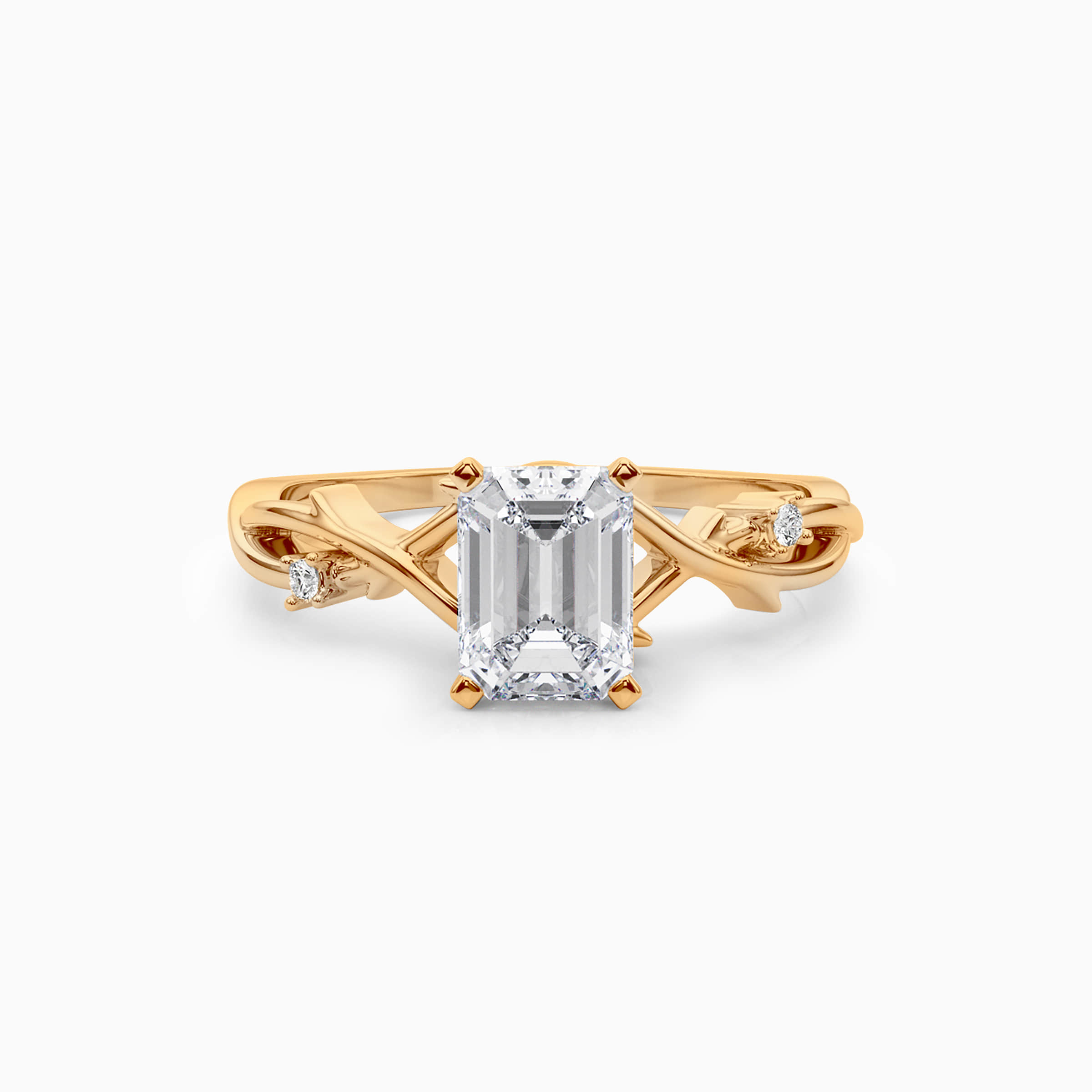 Darry Ring emerald cut engagement ring with twisted band in yellow gold