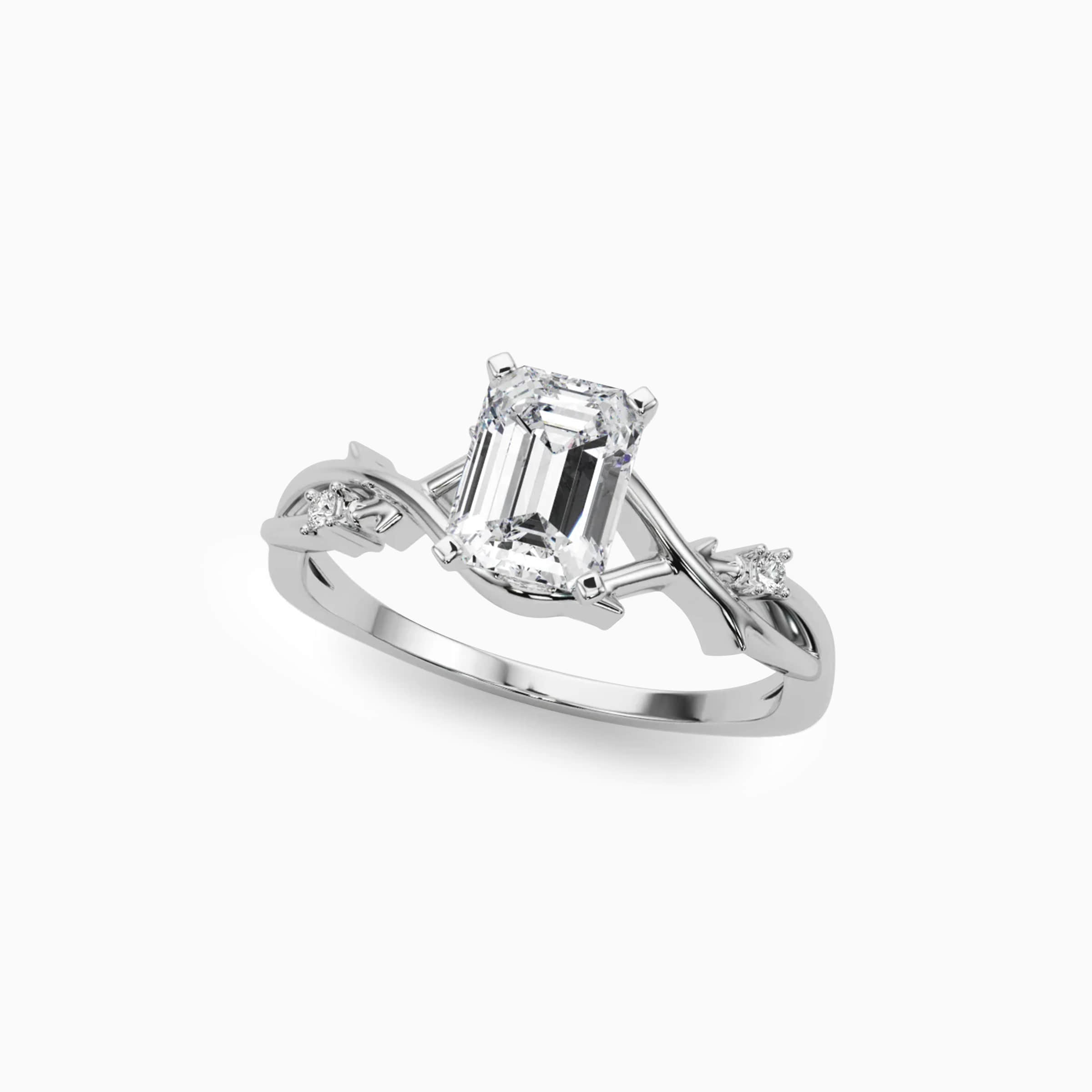 Darry Ring emerald cut engagement ring with twisted band in platinum