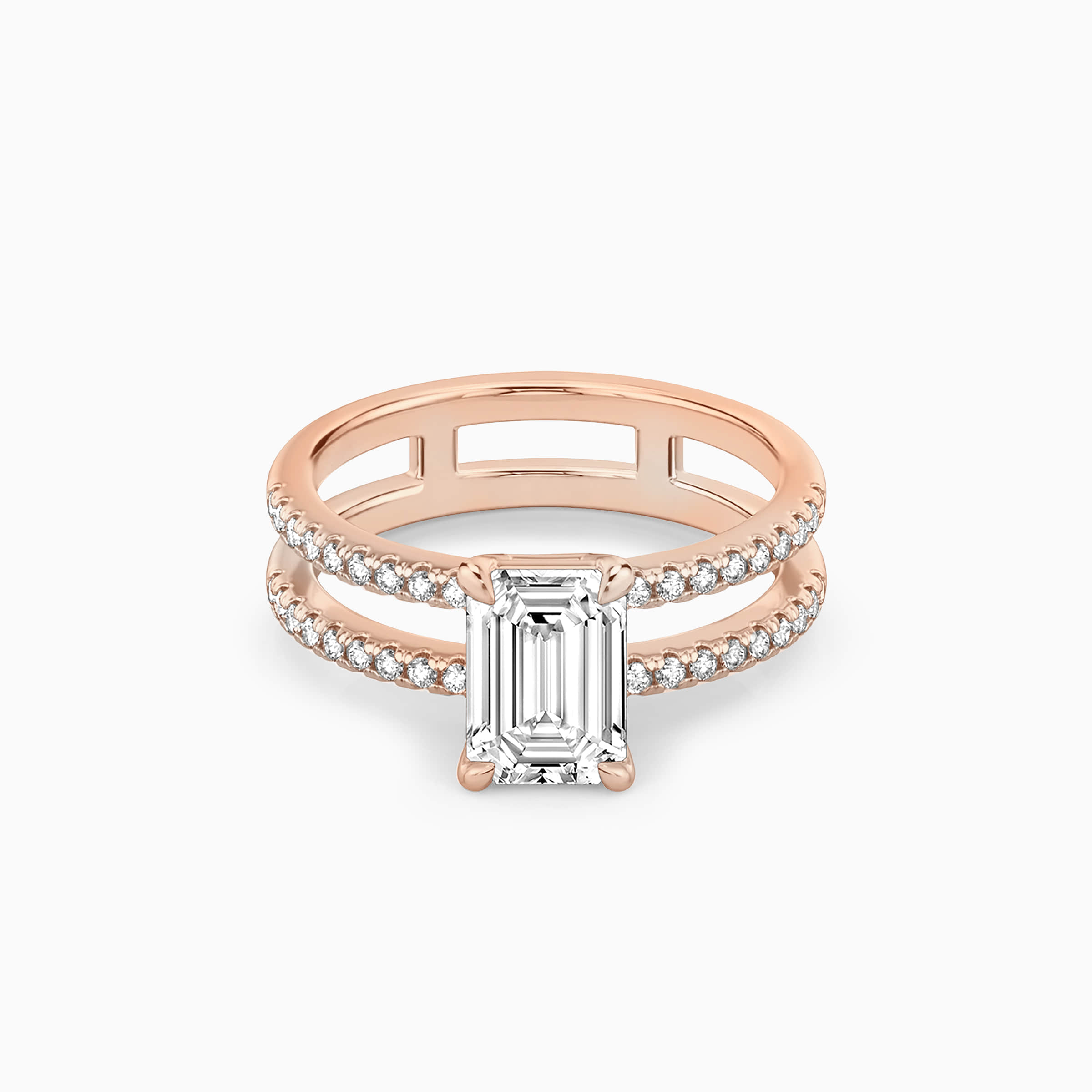 Darry Ring double band emerald cut engagement ring rose gold