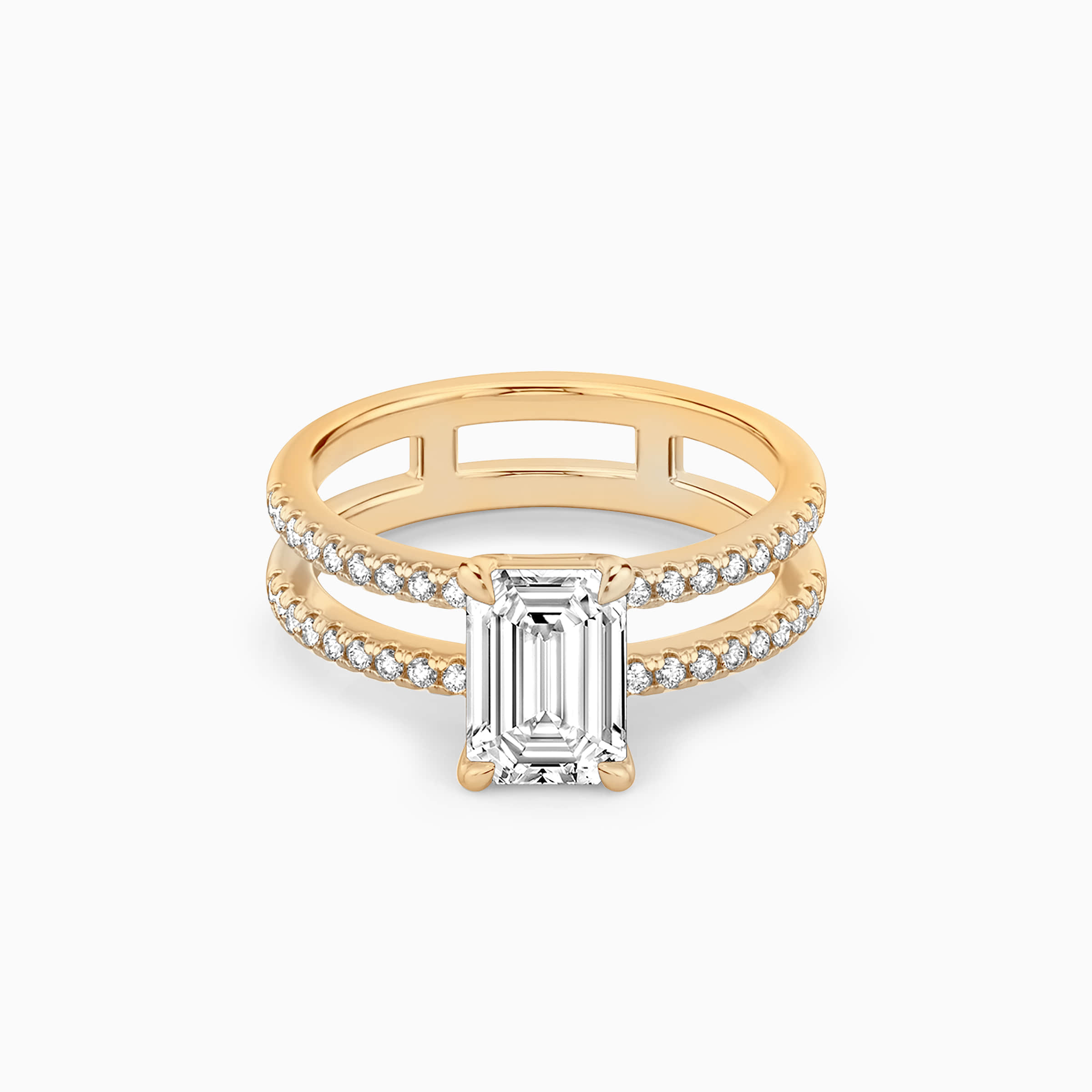Darry Ring double band emerald cut engagement ring yellow gold