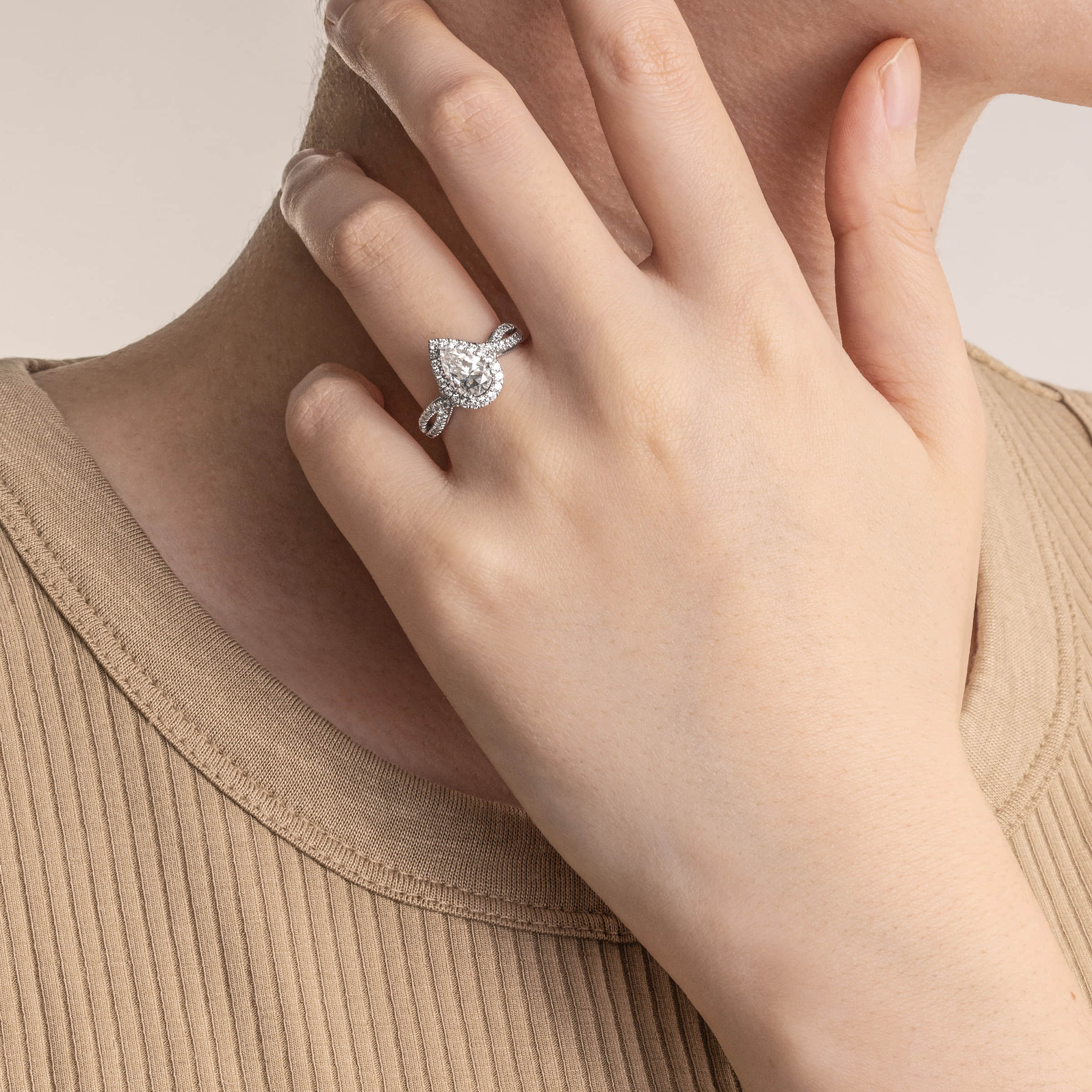 DR forever pear shaped ring on hand