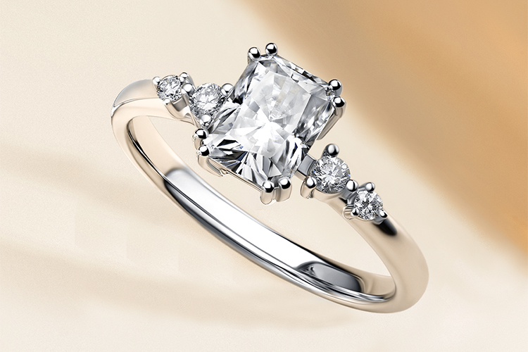 DR FOREVER Radiant-cut Side-stone Engagement Ring