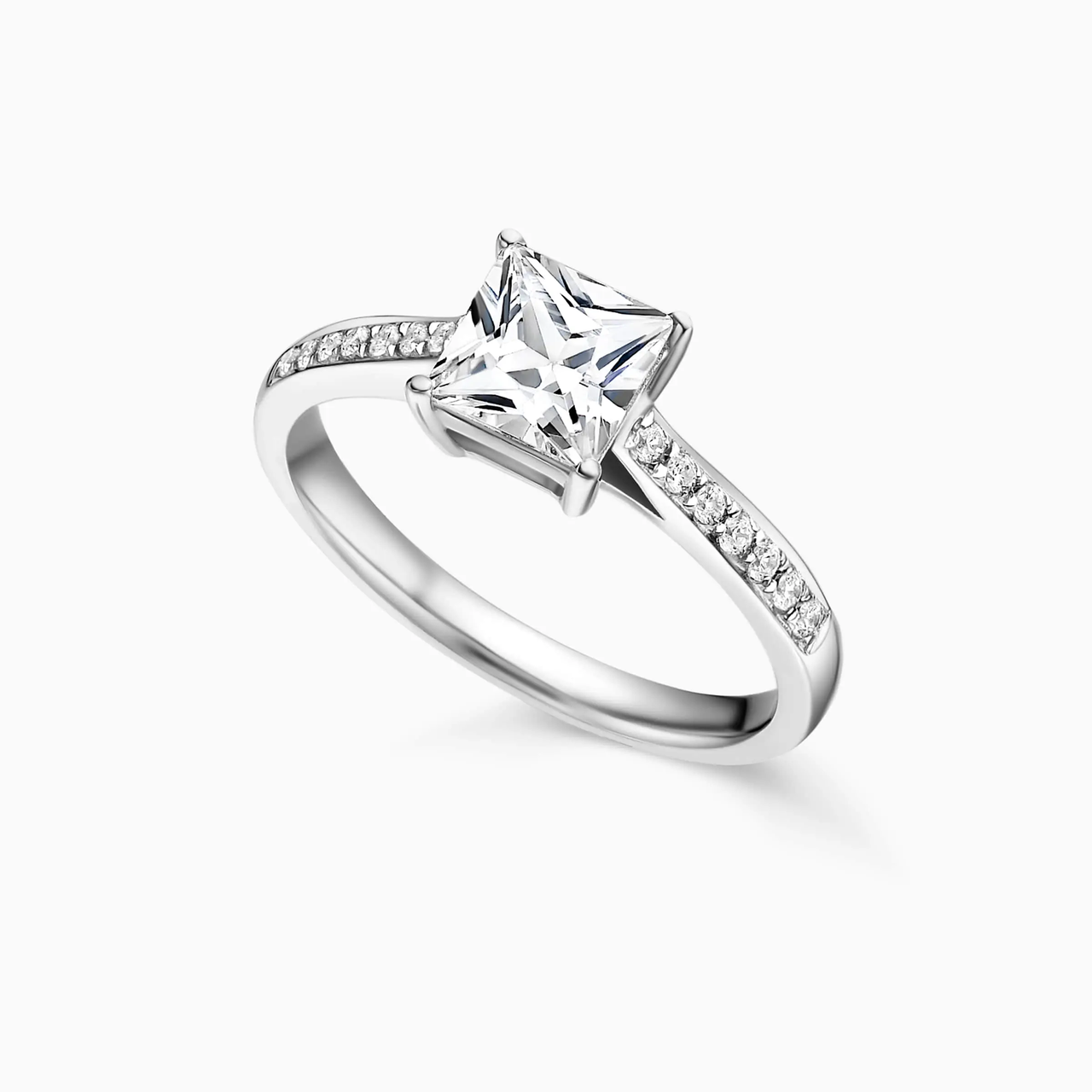 Princess Cut Ring with Side Stone