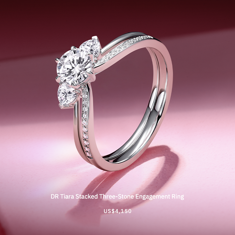 DR Tiara Stacked Three-Stone Engagement Ring